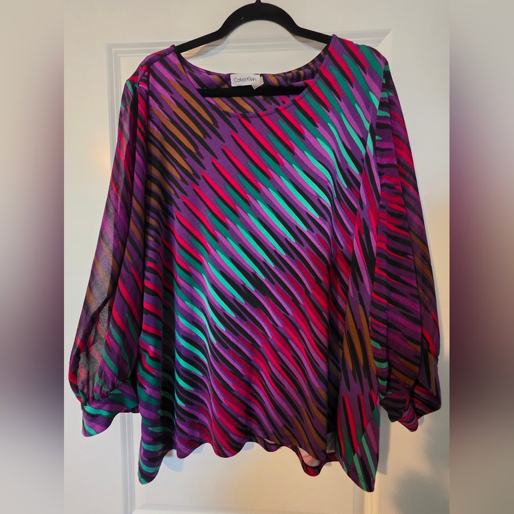 Calvin Klein Abstract Print Blouse | Women’s 2X | Flowing Lightweight Top